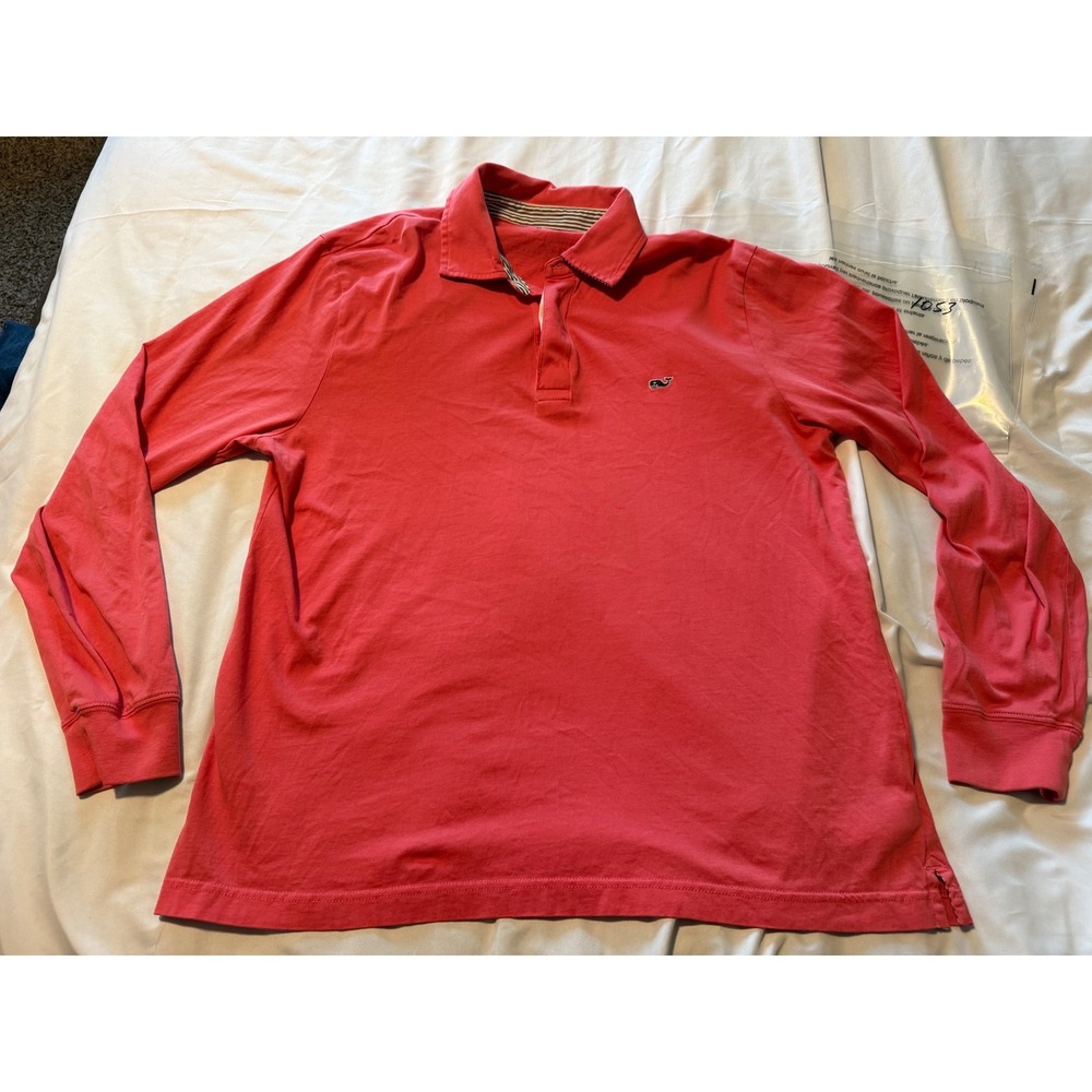 Vineyard Vines Mens Pima Cotton Long Sleeve Polo Shirt Coral Pink Size M